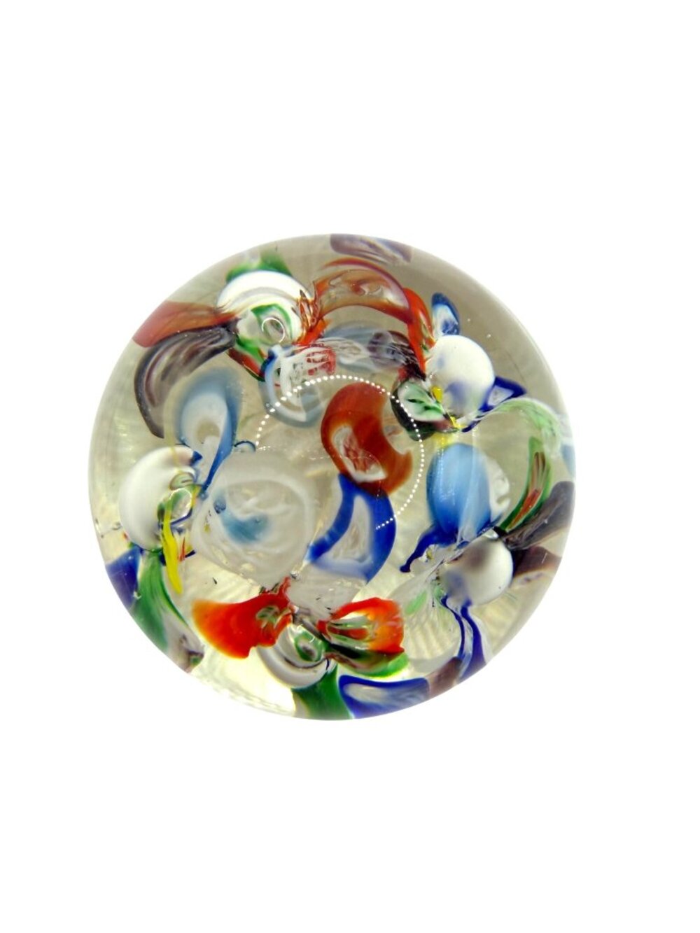 ART GLASS Paperweight Red Blue Green Trumpet Flowers Bubbles Polished Bottom